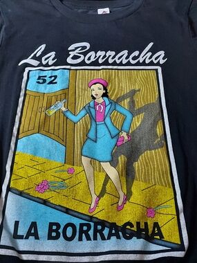 La Borracha Graphic Tee in Black with Teal & Pink Artwork